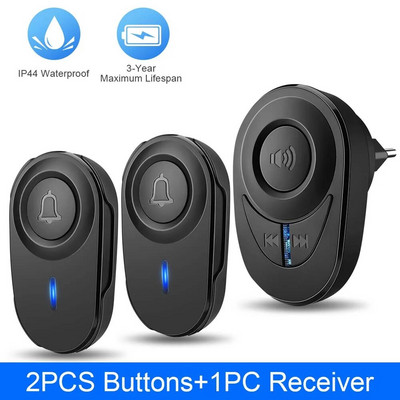 „Wsdcam“ belaidis durų skambutis „Smart Home“ vandeniui atsparus durų skambučio skambėjimo rinkinys 48 muzikos LED blykstės durų skambutis su 4 lygiais reguliuojamu garsumu