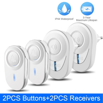 „Wsdcam“ belaidis durų skambutis „Smart Home“ vandeniui atsparus durų skambučio skambėjimo rinkinys 48 muzikos LED blykstės durų skambutis su 4 lygiais reguliuojamu garsumu