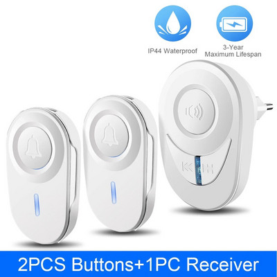 „Wsdcam“ belaidis durų skambutis „Smart Home“ vandeniui atsparus durų skambučio skambėjimo rinkinys 48 muzikos LED blykstės durų skambutis su 4 lygiais reguliuojamu garsumu