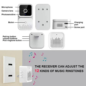 Έξυπνο ασύρματο κουδούνι WiFi Κάμερα εξωτερικού χώρου HD Κουδούνι πόρτας νυχτερινή όραση Βίντεο ενδοεπικοινωνία Φωνητική οθόνη οικιακής οθόνης Σετ ηχογράφησης πόρτας ασφαλείας