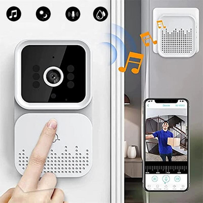 Интелигентен безжичен звънец, WiFi външна HD камера, звънец, нощно виждане, видеодомофон, гласов домашен монитор, комплект звънци за сигурност на вратата