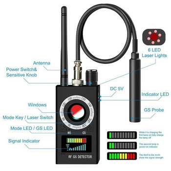 K18 Безжична детекторна камера RF детектор 1MHz-6.5GHz GSM Audio Bug Finder GPS сигнален обектив RF Tracker Многофункционална антикамера