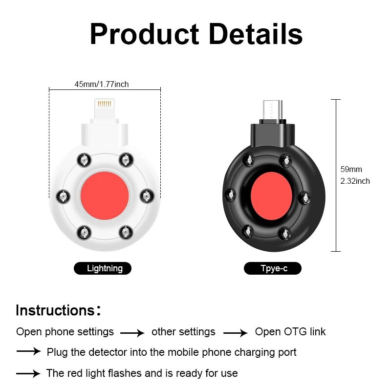 Infraraudonųjų spindulių detektorius, apsaugantis nuo žiūrėjimo, Kelionių mini nešiojamasis nematomas fotoaparato skaitytuvas aptinka paslėptas kameras su LED šviesa