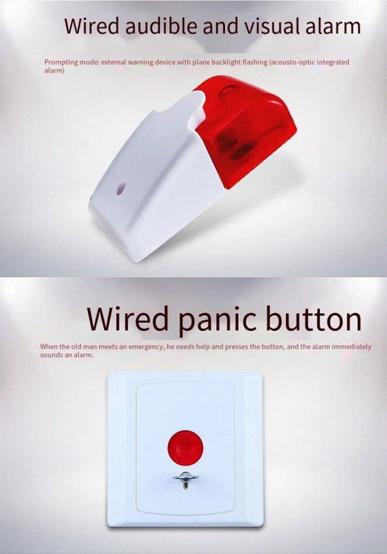Vészriasztó Idős személyhívó letiltva Fürdőszoba hang- és fényerősség védőriasztó Vészhelyzeti egygombos riasztórendszer