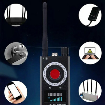 K18 детектор Мултифункционална антимини бъгове аудио шпионска камера GSM търсачка GPS сигнал обектив RF локатор тракер открива безжична камера