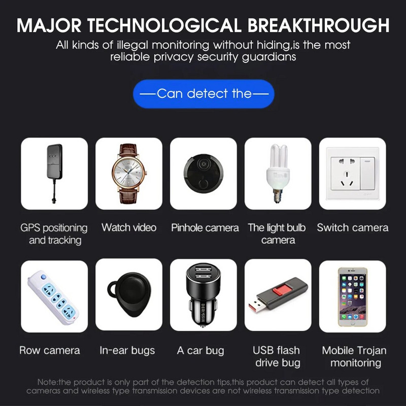 Belaidis RF signalo detektorius, apsaugantis nuo šnipinėjimo kameros GSM ieškiklis Pokalbių pasiklausymo skaitytuvas Anti atviras kameros detektorius, paslėptas kameros blokatorius
