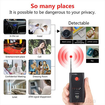 CC308+ Mini Anti Candid Camera Detector Anti-Spy Hidden Camera Laser Audio Sign Bug Small Full-range WiFi RF GSM Device Finder