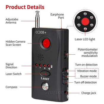 CC308+ Mini Anti Candid Camera Detector Anti-Spy Hidden Camera Laser Audio Signal Bug Малък пълен обхват WiFi RF GSM Device Finder