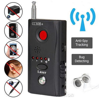 CC308+ Mini Anti Candid Camera Detector Anti-Spy Slēptās kameras Lāzera Audiosignāla kļūda Maza pilna diapazona WiFi RF GSM ierīču meklētājs