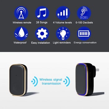 Wireless Doorbell Home Welcome Smart Door bell 150M Long Wireless Distance 38 Songs Home Welcome Chimes Ήχος κλήσης Πολύχρωμο