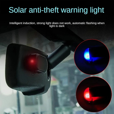 Napenergiával működő autó hamis biztonsági világoskék/piros fényű szimulált álriasztó, vezeték nélküli villogó jelzés, lopásgátló figyelmeztető lámpa