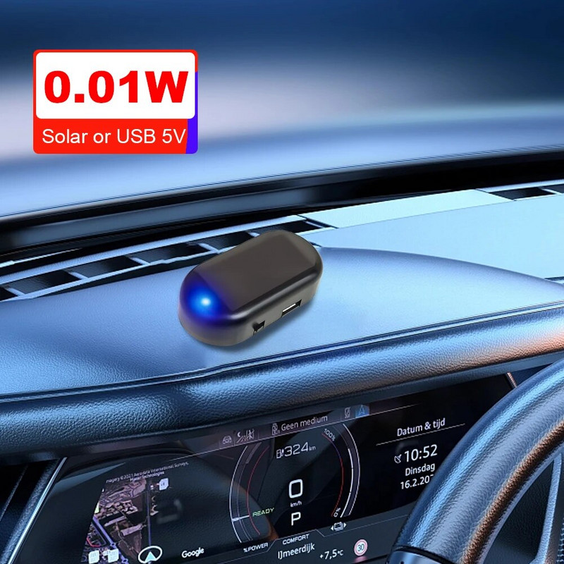 Päikeseenergial töötava auto võltsturvalisus helesinine/punane valgus simuleeritud näivhäire juhtmevaba strobesignaali vargusvastane hoiatuslamp