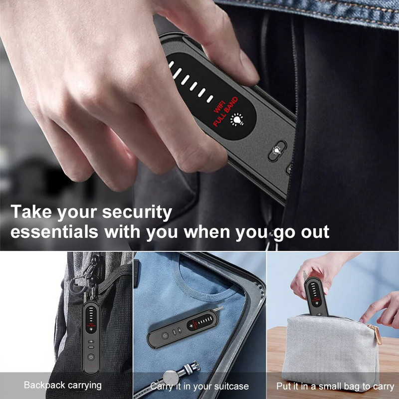 Slēptās kameras detektora klausīšanās ierīces izsekotājs pretspiegošanas elektroniskā signāla 5 līmeņu jutības bezvadu signālu skeneris mājām