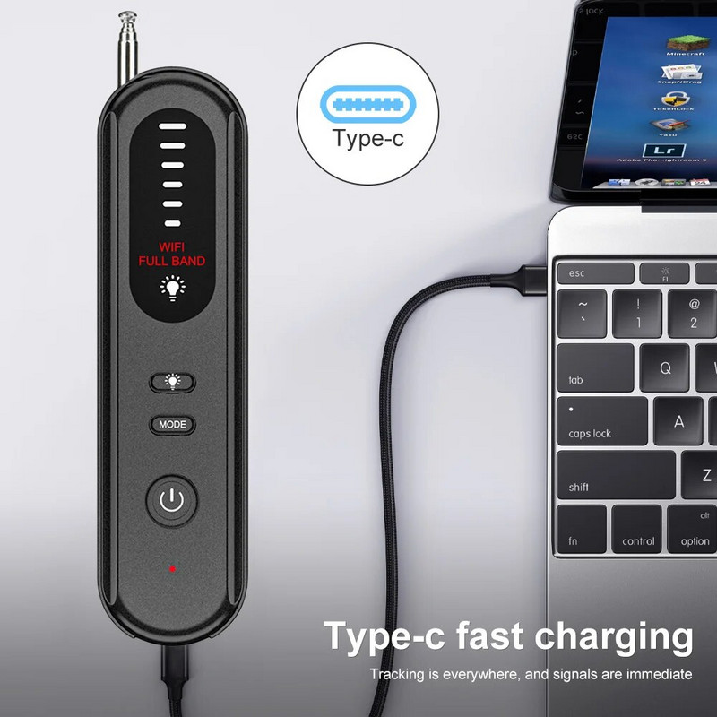 Slēptās kameras detektora klausīšanās ierīces izsekotājs pretspiegošanas elektroniskā signāla 5 līmeņu jutības bezvadu signālu skeneris mājām