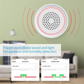Работи с Alexa Сензор за домашна температура и влажност Мобилно приложение Smart Life Дистанционна звукова и светлинна аларма 3 в 1 Wifi