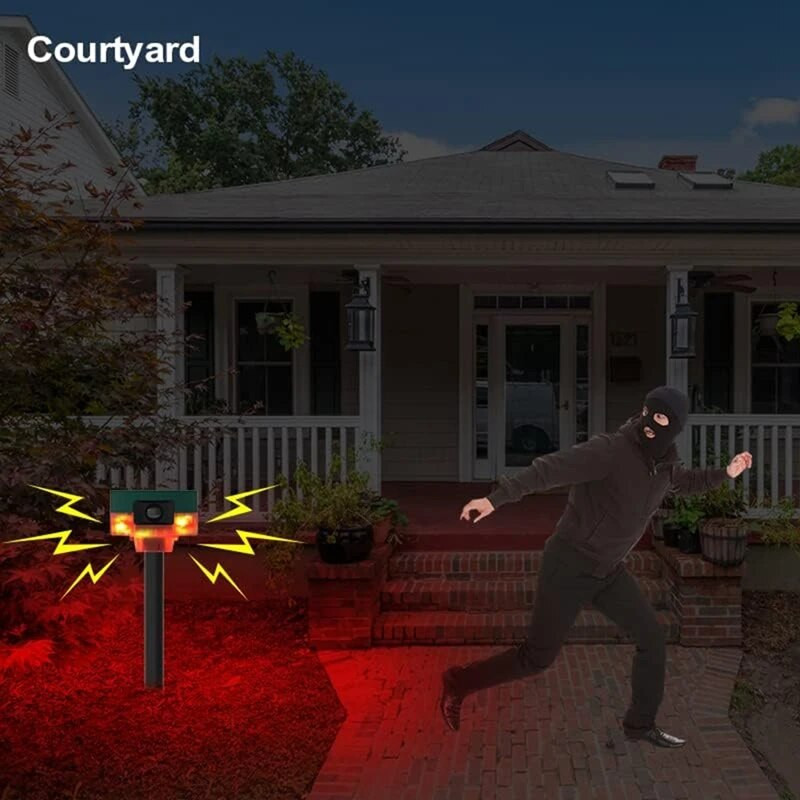 Saulės lauko judesio jutiklio sirena, 360° aptikimo sirena, gyvūnų repelentas, balso įrašymo garsiakalbis 129Db, patvarus ir lengvas montavimas