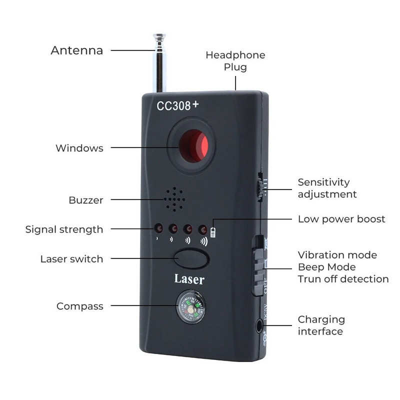 CC308 hordozható rejtett kamera detektor kémellenes őszinte hibakereső mini vezeték nélküli jelmodulok GSM GPS rádió szkenner RF nyomkövető
