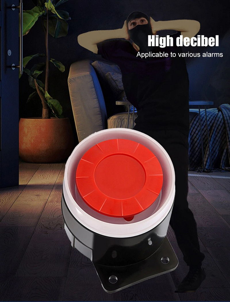 Punane ja must minijuhtmega 72 mm kaabel 120 dB valju sireeni sarv koduvalve helialarmsüsteemi jaoks DC12V-5V 1-10 tk