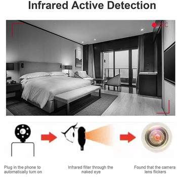 Ανιχνευτής αντικειμενικής κάμερας LED κινητού τηλεφώνου USB C Φορητή αντικλεπτική κάμερα ξενοδοχείου Anti-spy κάμερα ανιχνευτής υπερύθρων για iOS Android