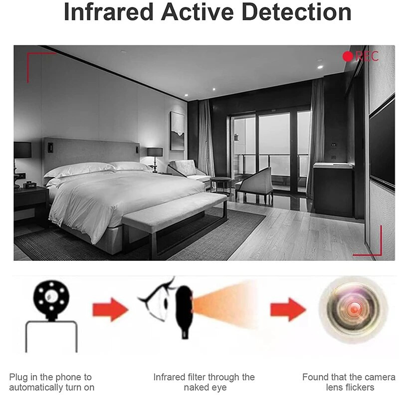 LED Mobiltelefon Anti Candid Camera Detector USB C Hordozható Hotel Lopásgátló Kamera Kémség Elleni Kamera IR detektor iOS Androidhoz