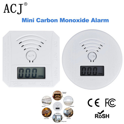 ACJ Мини алармен детектор за въглероден окис CO сензор Захранван от батерия с LED цифров дисплей Звуково предупреждение Подходящ за дома