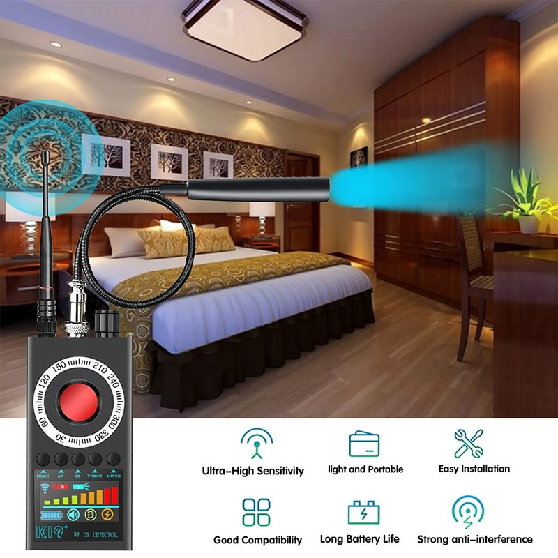 Naujas K19 pasiklausymas paslėptos kameros detektorius RF belaidis Gsm garso signalo pokalbis GPS sekiklis šnipinėjimo kameros detektorius klaidų ieškiklis