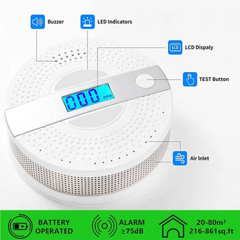 ACJ 2 в 1 Co/Smoke Alarm LED цифров детектор за въглероден окис Гласово предупреждение Високочувствителен сензор Защита на дома