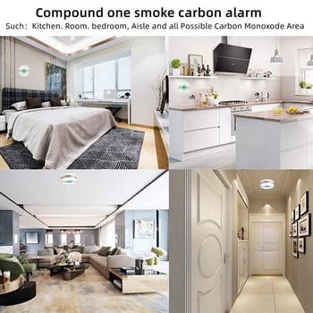 ACJ 2 в 1 Co/Smoke Alarm LED цифров детектор за въглероден окис Гласово предупреждение Високочувствителен сензор Защита на дома