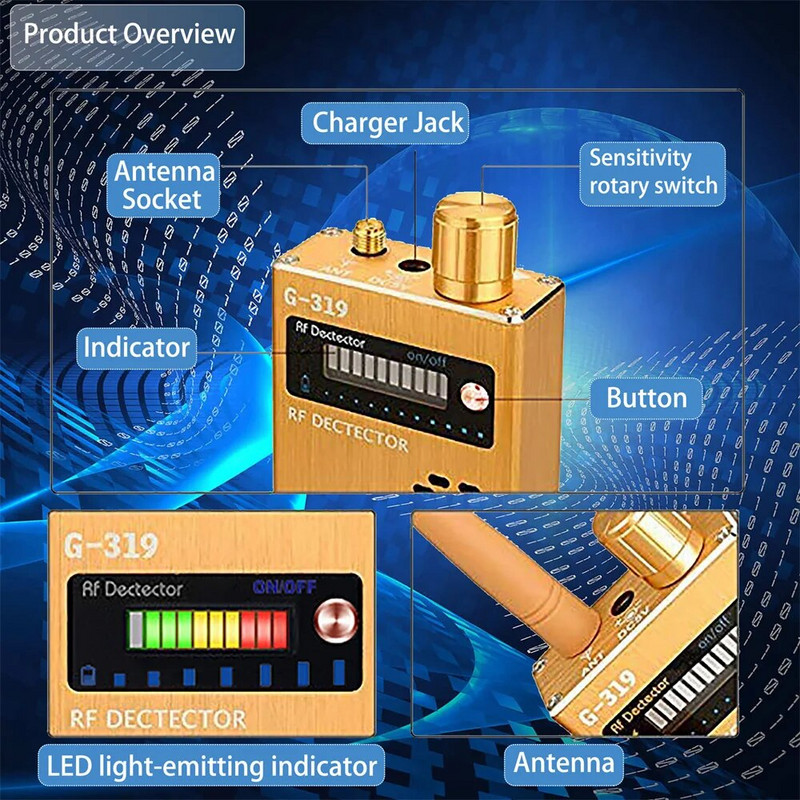 G318 G319 Audio Bug GPS GSM eszközkereső Kémellenes detektor GPS Rf jeldetektor Vezeték nélküli kémkamera GSM eszköz nyomkövető szkenner