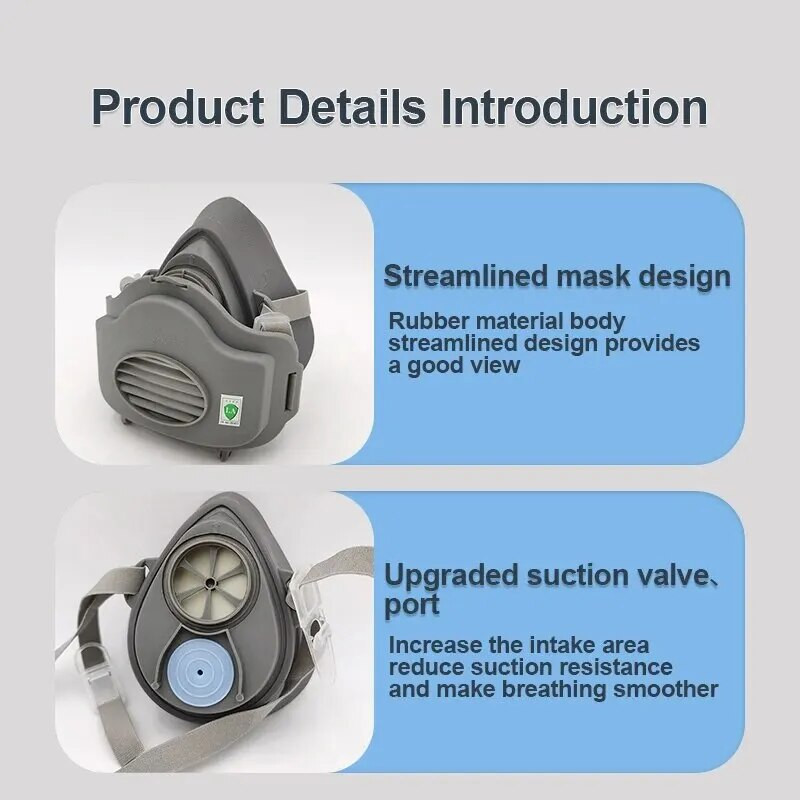 Félarcú pormaszk légzőkészülék porálló munkabiztonsági gumimaszk pamut szűrő barkácsházhoz tiszta asztalos építő polírozás
