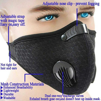 Защитна велосипедна маска за лице PM2.5 против прах с филтърен памучен лист и клапани Прахоустойчива маска с активен въглен против алергия към полени