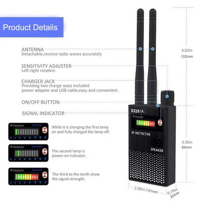 G318A Detector multifuncțional de monitor pentru cameră anti-spion GSM Audio Bug Finder RF Signal Tracker Detect GPS Tracker 1MHz-8000MHz