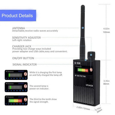 G318A Detector multifuncțional de monitor pentru cameră anti-spion GSM Audio Bug Finder RF Signal Tracker Detect GPS Tracker 1MHz-8000MHz