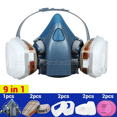 17in1 7502 Respirator cu gaz praf Mască de praf pentru jumătate de față pentru vopsire Pulverizare Vapori organici Filtru de gaz chimic Siguranța muncii pentru 3M