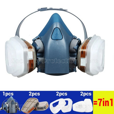 17in1 7502 Respirator cu gaz praf Mască de praf pentru jumătate de față pentru vopsire Pulverizare Vapori organici Filtru de gaz chimic Siguranța muncii pentru 3M