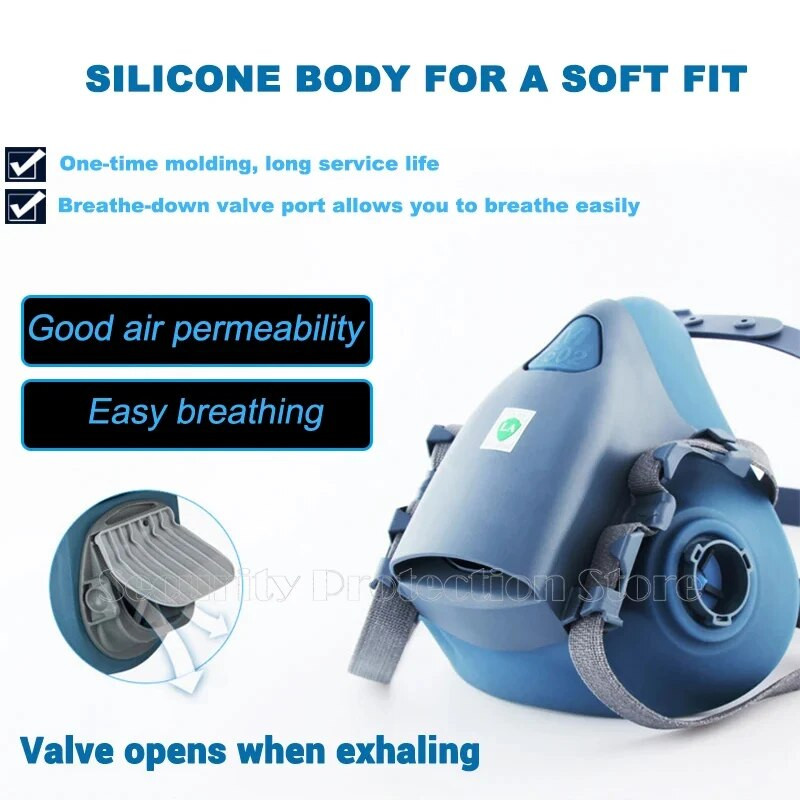 17in1 7502 Respirator cu gaz praf Mască de praf pentru jumătate de față pentru vopsire Pulverizare Vapori organici Filtru de gaz chimic Siguranța muncii pentru 3M