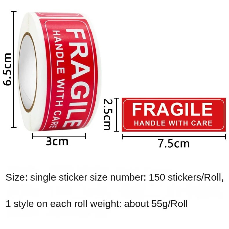 150PCS/Rola Lomljive naljepnice S robom pažljivo rukujte Traka upozorenja DIY potrošni materijal Oznaka pakiranja Posebna oznaka