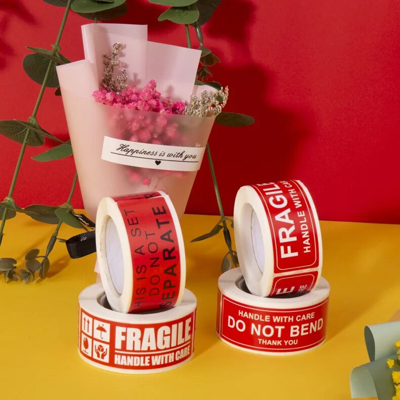 150PCS/Rola Lomljive naljepnice S robom pažljivo rukujte Traka upozorenja DIY potrošni materijal Oznaka pakiranja Posebna oznaka