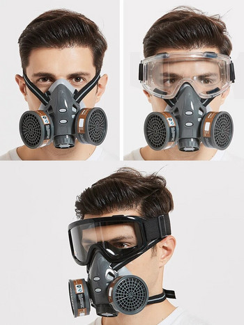 Половина лице Прах Газ Химически Респиратор Двойни филтри Работна безопасност Защитна маска За промишлено пръскане Органични пари