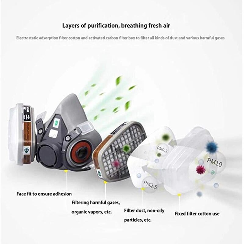 7 viename dujų kaukė Cheminė respiratoriaus apsauginė kaukė Pramoninis dažų purškiklis Anti Organic Vapor Dust miltelių kaukė PM005