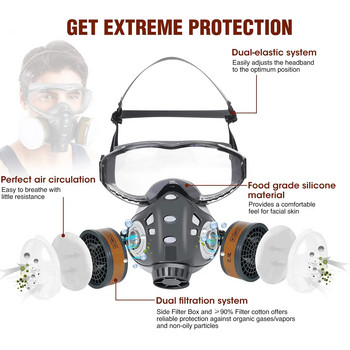 Газова маска с филтри Защитна маска за цялото лице за прах за боядисване със спрей Химически пестицид Индустриален респиратор