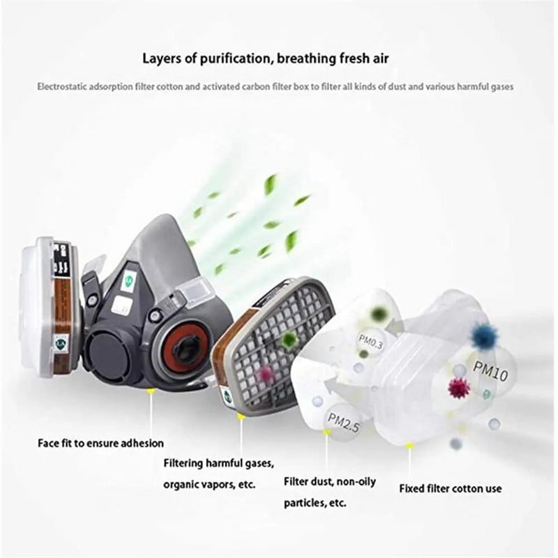 Atkārtoti lietojams pusapvalks respiratoru komplekts - 17 in 1 Face 6200 Gāzes respirators Maska Krāsošana Metināšana Kokapstrāde Darba aizsardzība