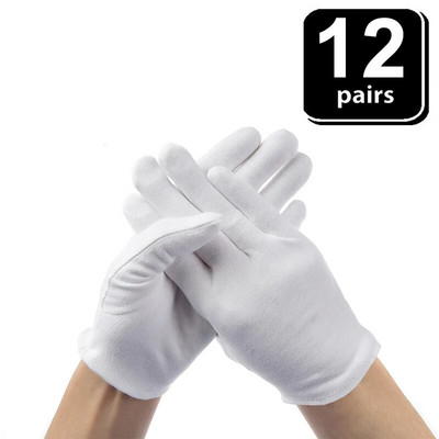 24 ΤΕΜ Λευκά Γάντια 12 Ζευγών Μαλακά Βαμβακερά Γάντια Κέρμα Κοσμήματα Ασημένια Γάντια Επιθεώρησης Γάντι Τεντώσιμης Φόδρας