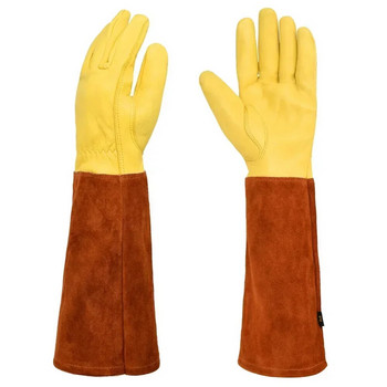 Μακριά γάντια κηπουρικής από δέρμα αγελάδας Ανθεκτικά στη διάτρηση Αναπνεύσιμα δερμάτινα γάντια τριαντάφυλλο μοτίβο κλαδέματος Γάντια ασφαλείας Προμήθειες
