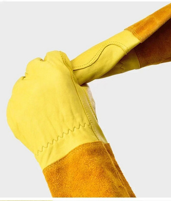Дълги кожени градински ръкавици от телешка кожа Устойчиви на пробиване дишащи кожени ръкавици Ръкавици с шаблон за подрязване на рози Предпазни консумативи