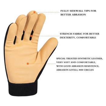 XYEHS 1 чифт леки работни ръкавици Издръжливи и меки механични ръкавици Кожено подсилване на върха на пръста Висока устойчивост на абразия Ниво 4