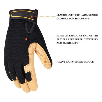 XYEHS 1 Pair Ελαφριά Γάντια Εργασίας Ανθεκτικά & Μαλακά Μηχανικά Γάντια Δερμάτινη Ενίσχυση Ακροδακτυλίου Επίπεδο 4 υψηλής αντοχής στην τριβή