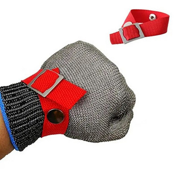 Синьо-червена месарска ръкавица, устойчива на порязване, устойчива на удари от неръждаема стомана, метална мрежа, висока производителност, ниво на защита 5