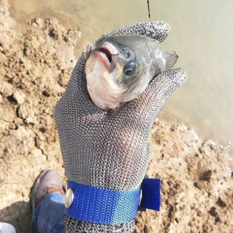 Albastru Roșu Mănușă de măcelar cu plasă metalică din oțel inoxidabil Rezistent la tăieturi de siguranță Protecție de înaltă performanță Nivel 5