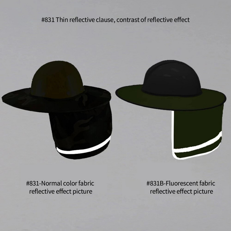 Šviesą atspindintis kietų skrybėlių skėtis nuo saulės su vėdinimo angomis pilno krašto kaklo skydas, gerai matomas plaunamas skydelis nuo saulės darbo vietai